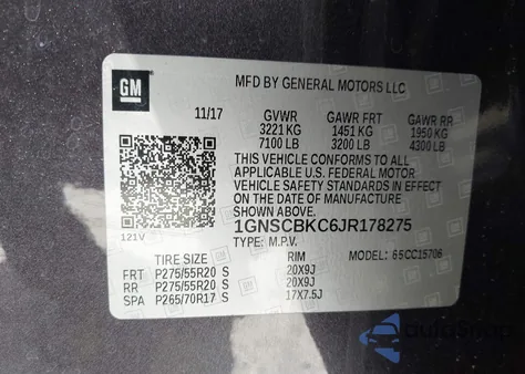 2018 Chevrolet Tahoe Lt z USA, uszkodzony, nr VIN 1GNSCBKC6JR178275